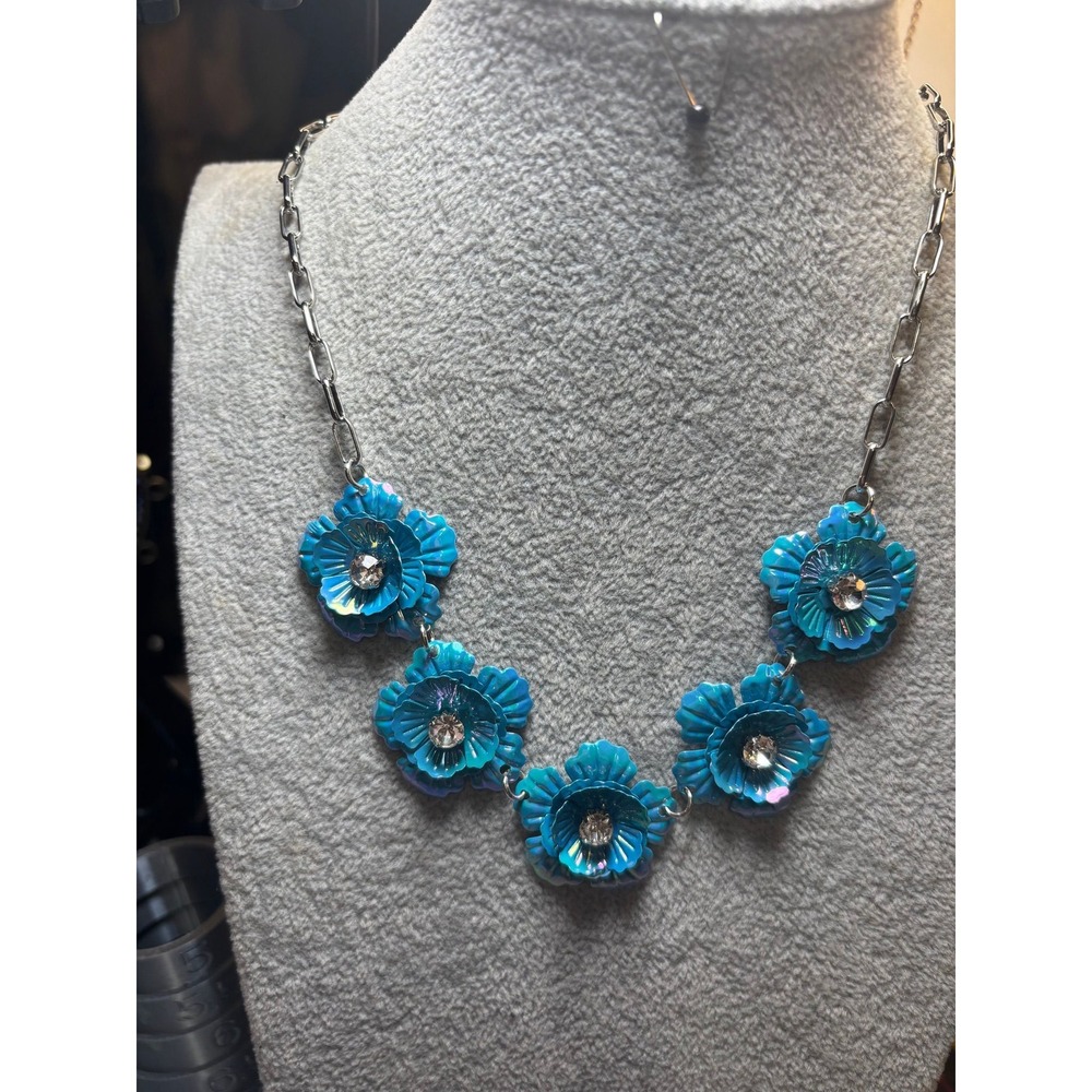 #7. Paparazzi Flower Chain Blue Necklace & Earring Set
